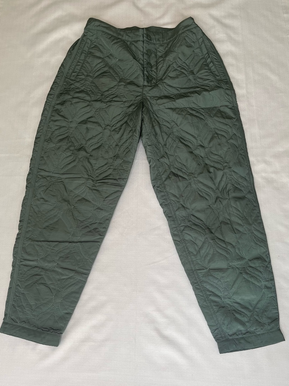 Fabletics Sage Green Quilted Pants Utility Gorpcore Après-Ski Outdoor Athletic
